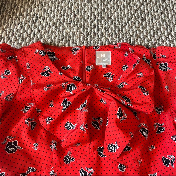 Hi There Retro Ruffle Red Black Floral Dress Size 6 - Picture 5 of 6